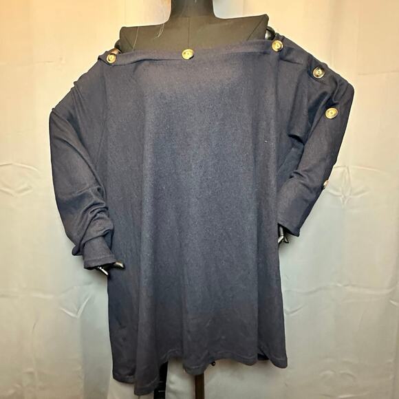 Size 28 5x Plus Size BloomChic Blue Off Shoulder Button Detail Stretchy Sweater - Picture 2 of 8